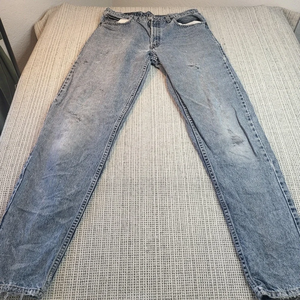 Vintage Levis Jeans Mens 33x34 Blue Stone Wash Distressed Straight USA 80s Denim